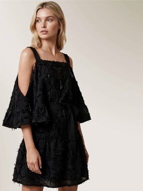 Stevie May Beaded tassle Textured Mini Dress SZ S